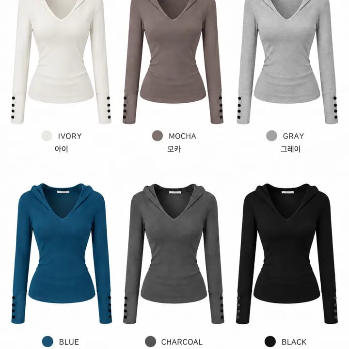 Slim-fit ribbed hooded long sleeves 슬림핏 골지 후드 롱슬리브 사진 3