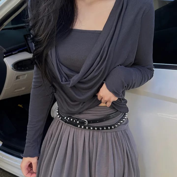 Cowl Draped Stretch Long Sleeve 카울 드레이프 스판 롱 슬리브 사진 1