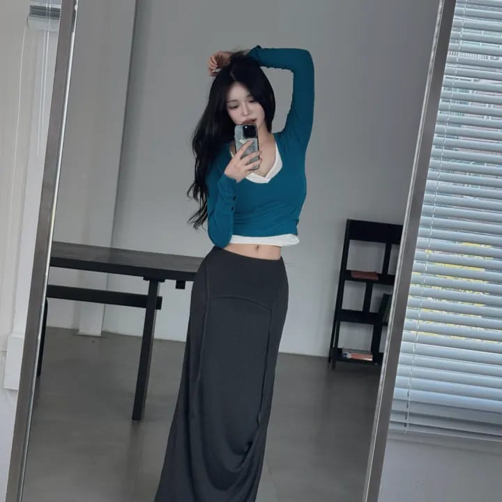 Side Draped Maxi Skirt 사이드 드레이프 맥시스커트 사진 2