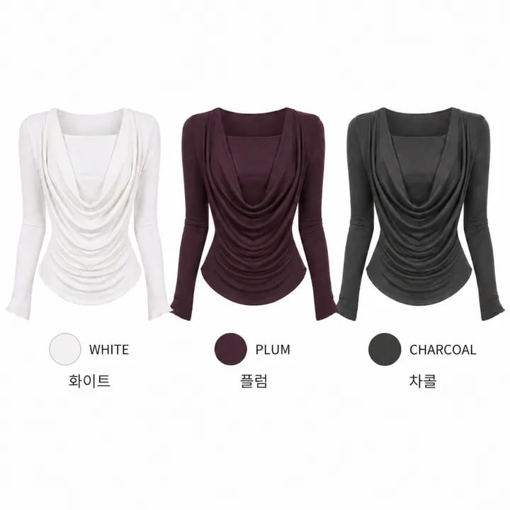Cowl Draped Stretch Long Sleeve 카울 드레이프 스판 롱 슬리브 사진 3