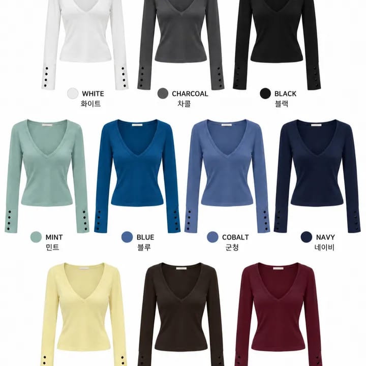 Button Sleeve Deep V-Neck Slim Fit Layered Tee 겉기모 버튼소매 딥브이넥 슬림핏 레이어드티 사진 3