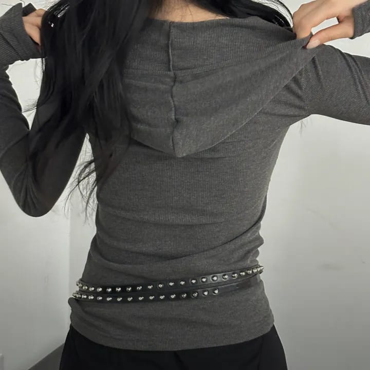 Slim-fit ribbed hooded long sleeves 슬림핏 골지 후드 롱슬리브 사진 2