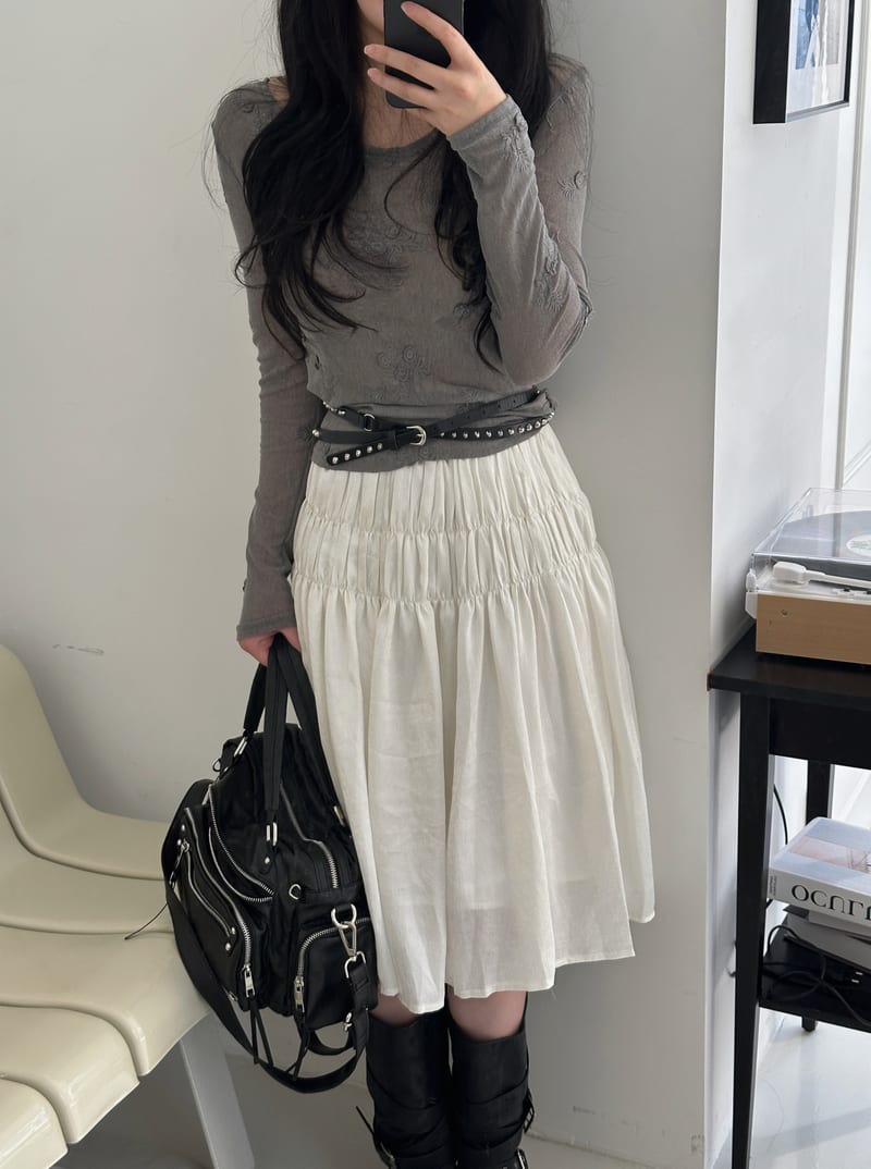 Glow two Shirring Satin Midi Skirt 글로우 투셔링 새틴 미디스커트 사진 8