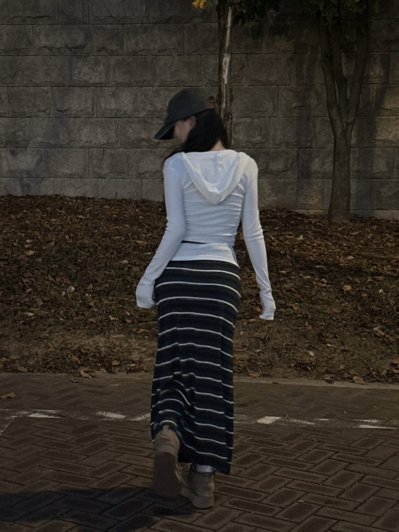 Wool color-block striped banding knit long skirt 울 배색 단가라 밴딩 니트 롱스커트 사진 16