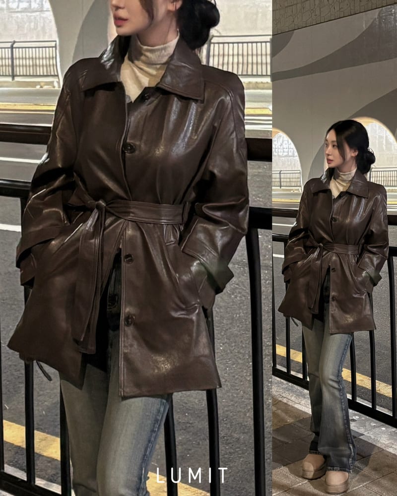 Belted Leather Half Coat 벨티드 레더 하프코트 사진 1