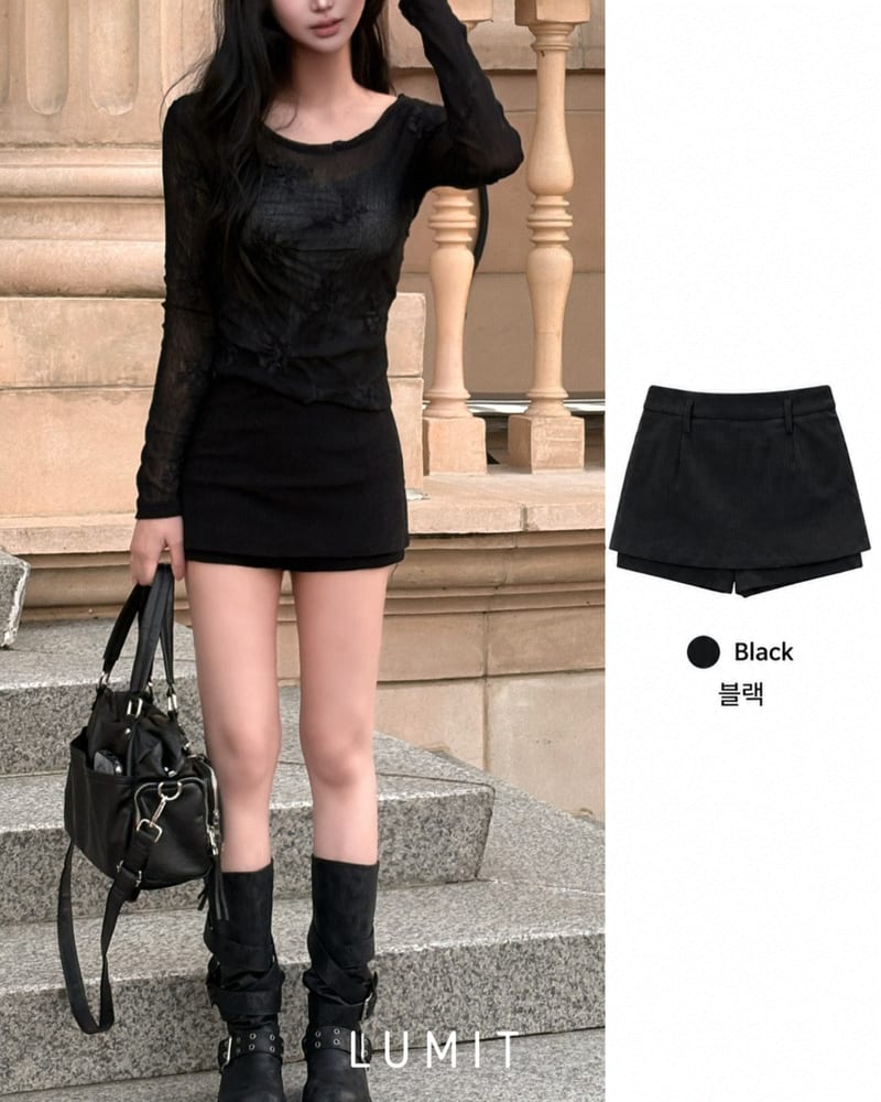 Slim-fit stretch corduroy short skirt pants 슬림핏 스판 코듀로이 숏 치마바지 사진 1