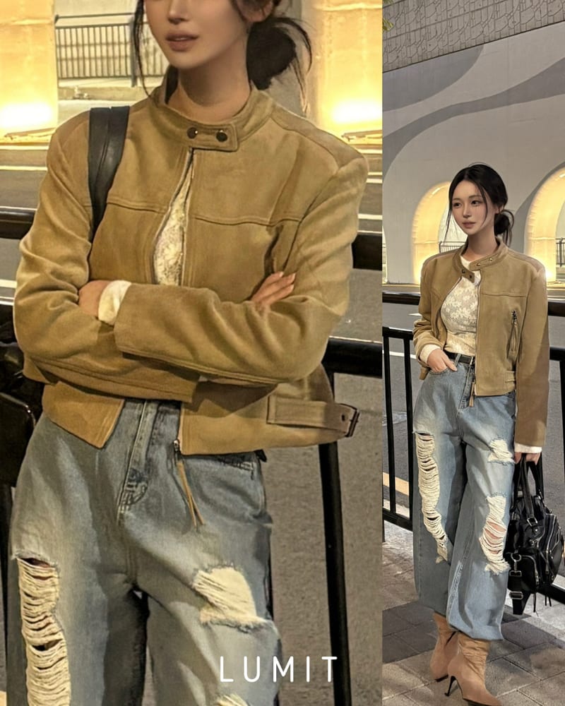 Neck Snap Tassel Suede Short Jacket 넥 스냅 태슬 스웨이드 숏 자켓 사진 1