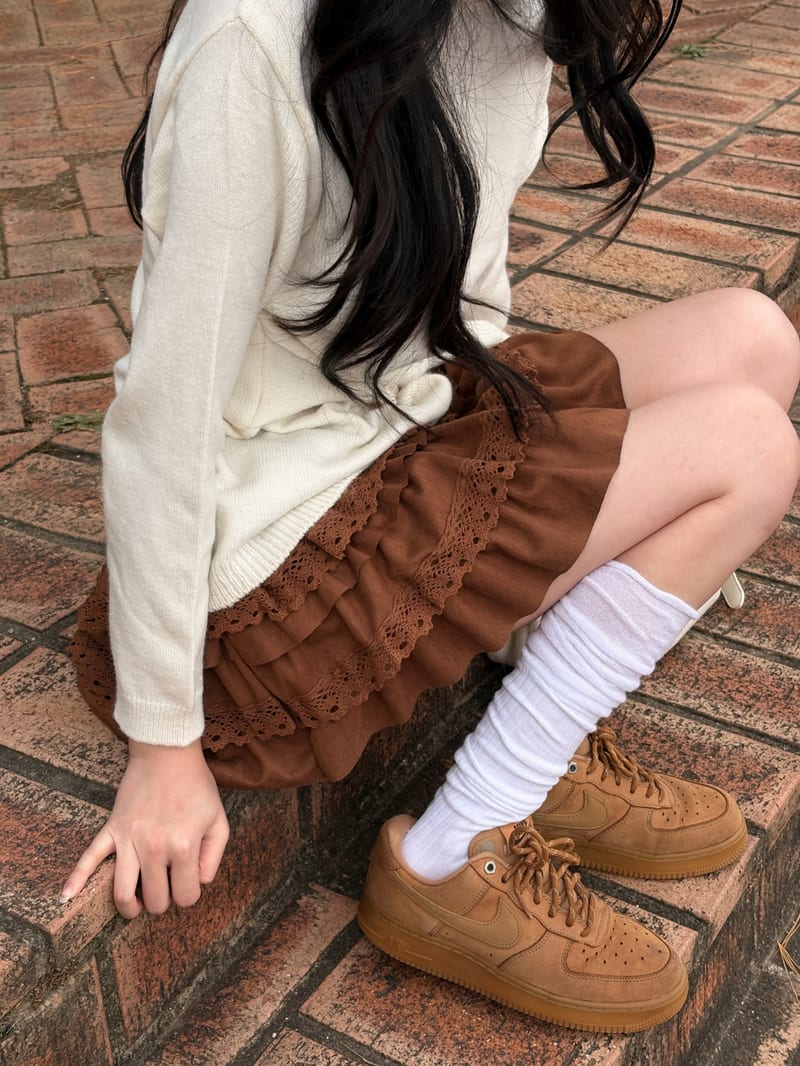 Suede Lace Cancan Mini Skirt 스웨이드 레이스 캉캉 미니스커트 3color 사진 11