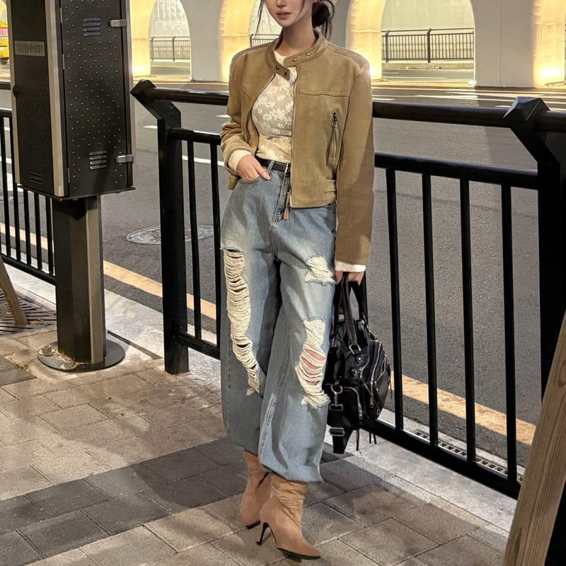 Vintage Washed distressed wide denim pants 빈티지 워싱 데미지 와이드 데님 팬츠 사진 1