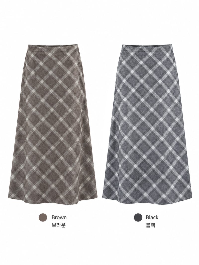 Checkered Semi-Mermaid Fit Long Skirt 배색 체크 세미머메이드핏 롱스커트 사진 10