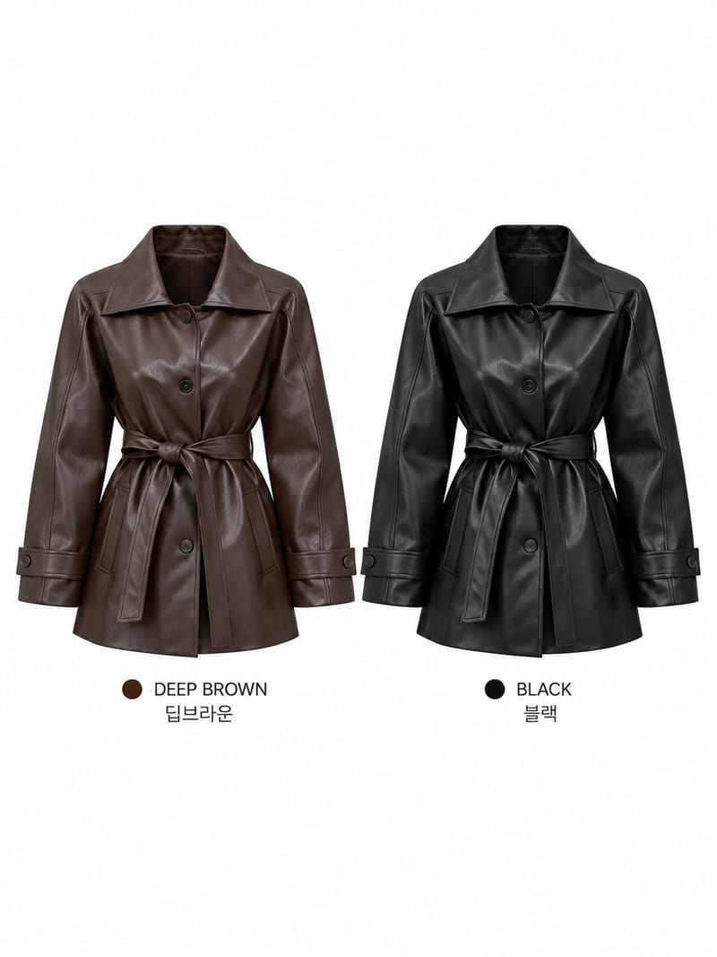 Belted Leather Half Coat 벨티드 레더 하프코트 사진 10