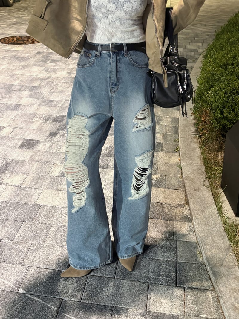 Vintage Washed distressed wide denim pants 빈티지 워싱 데미지 와이드 데님 팬츠 사진 7