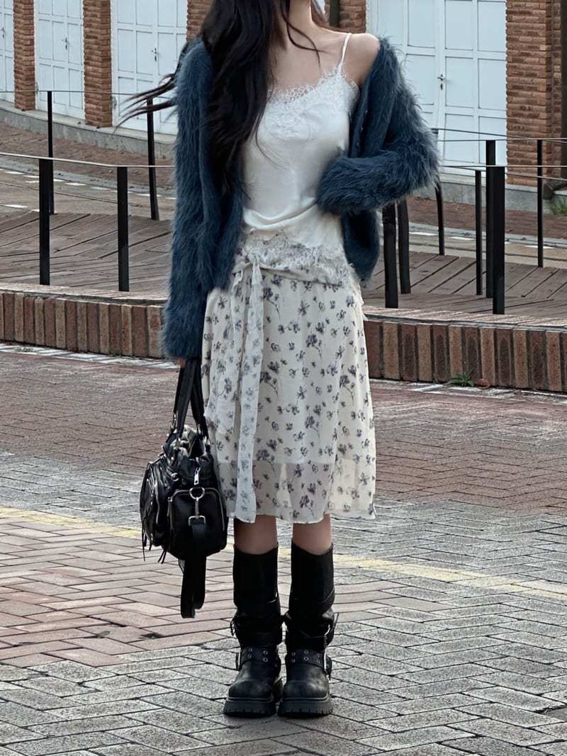 Button-Heathered Long-Pore V-Neck Cardigan 버튼 헤어리 롱퍼 브이넥 가디건 사진 7