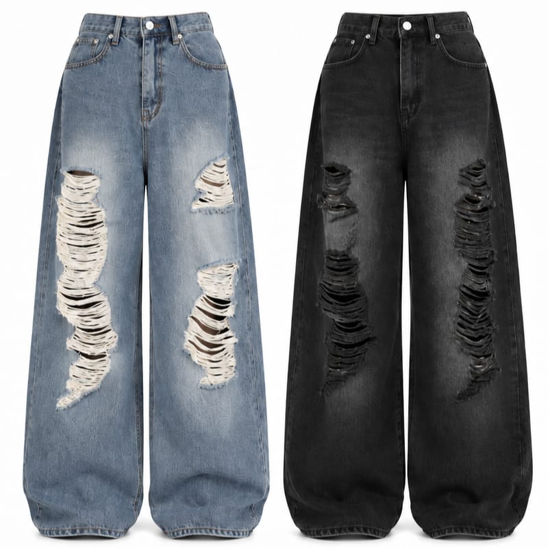 Vintage Washed distressed wide denim pants 빈티지 워싱 데미지 와이드 데님 팬츠 사진 2