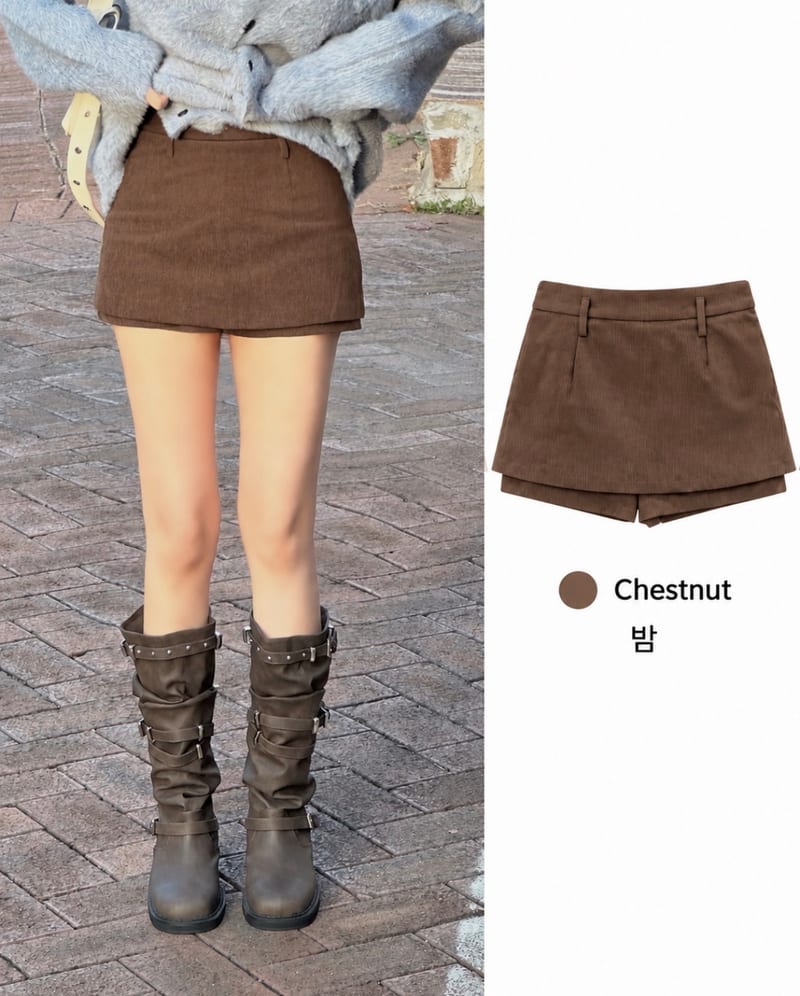 Slim-fit stretch corduroy short skirt pants 슬림핏 스판 코듀로이 숏 치마바지 사진 3