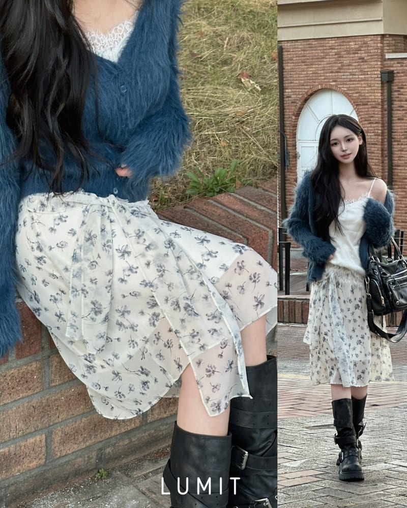 Flower Chiffon Waist Tie Midi Skirt 플라워 쉬폰 타이 미디스커트 사진 1
