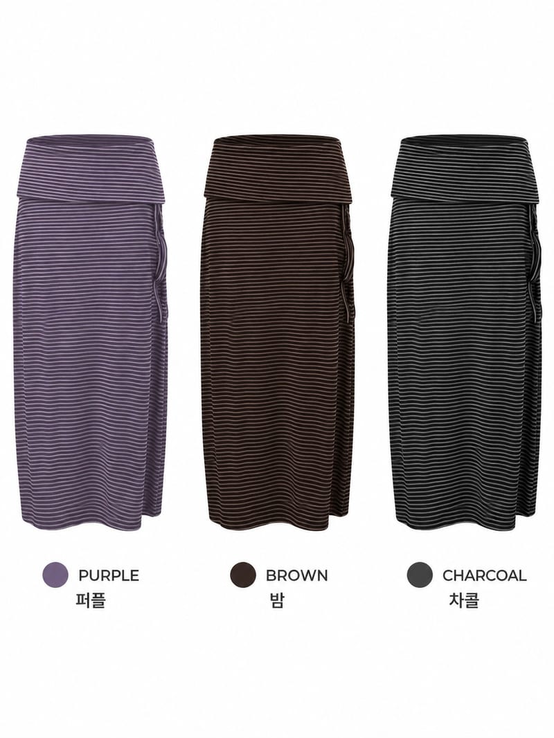 Slim fit Folding Stripe Skirt 슬림핏 폴딩 스트라이프 스커트 사진 4
