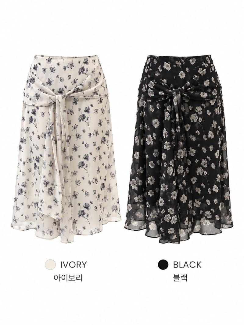 Flower Chiffon Waist Tie Midi Skirt 플라워 쉬폰 타이 미디스커트 사진 10