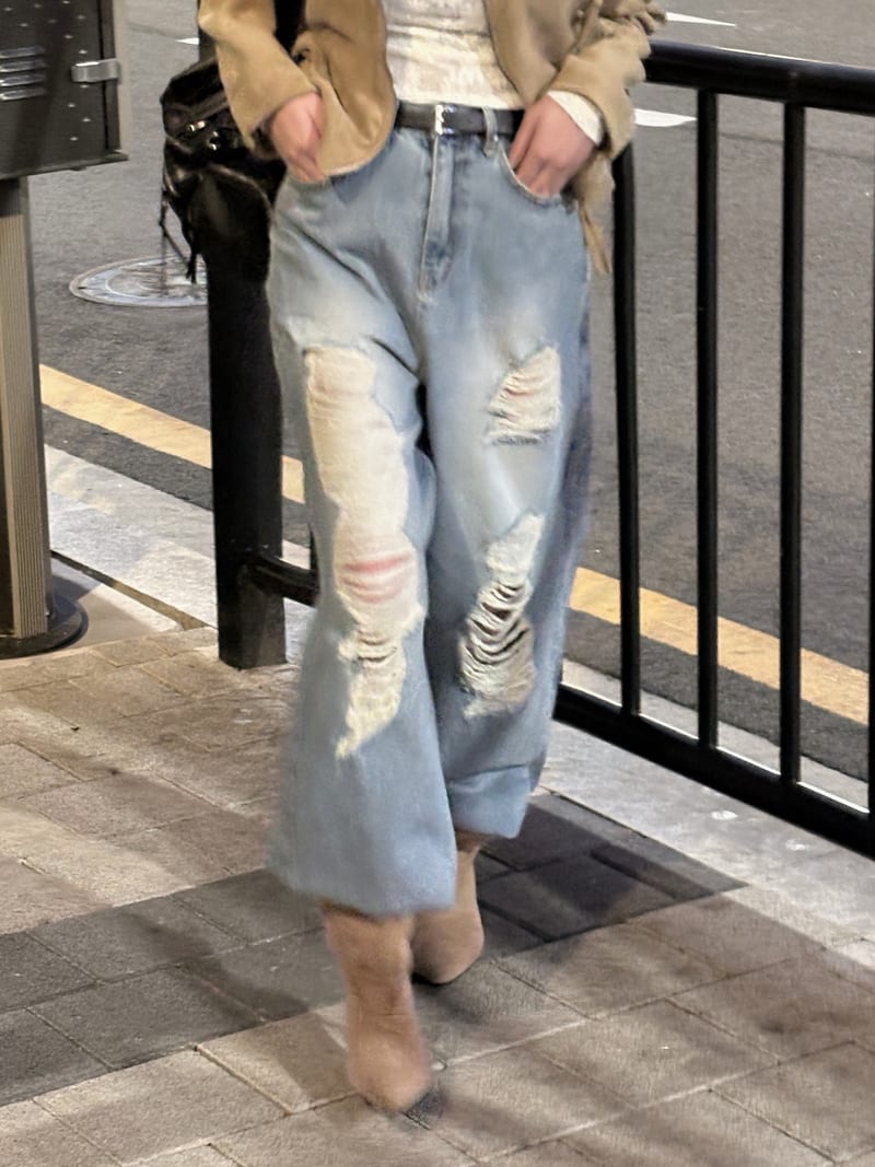 Vintage Washed distressed wide denim pants 빈티지 워싱 데미지 와이드 데님 팬츠 사진 11
