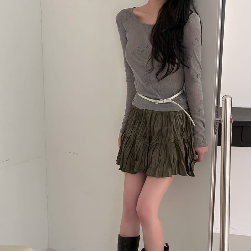 Suede Pleated Mini Skirt 스웨이드 주름 미니스커트 사진 1