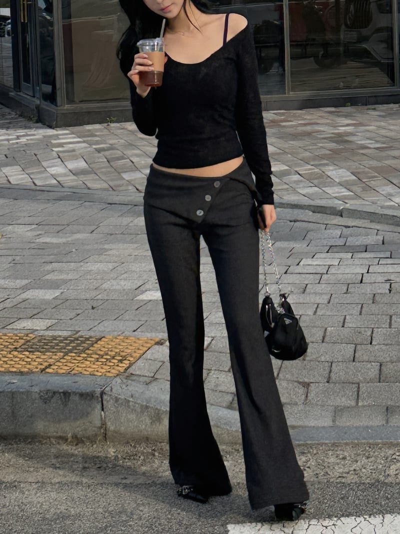 Deep U-Neck Flower See-Through Long Sleeve Tee 딥유넥 플라워 시스루 긴팔티 사진 17