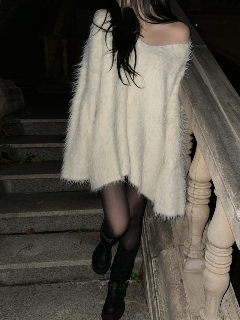 Hairy V-Neck Wave Knit Dress 헤어리 브이넥 물결퍼 니트 원피스 사진 5