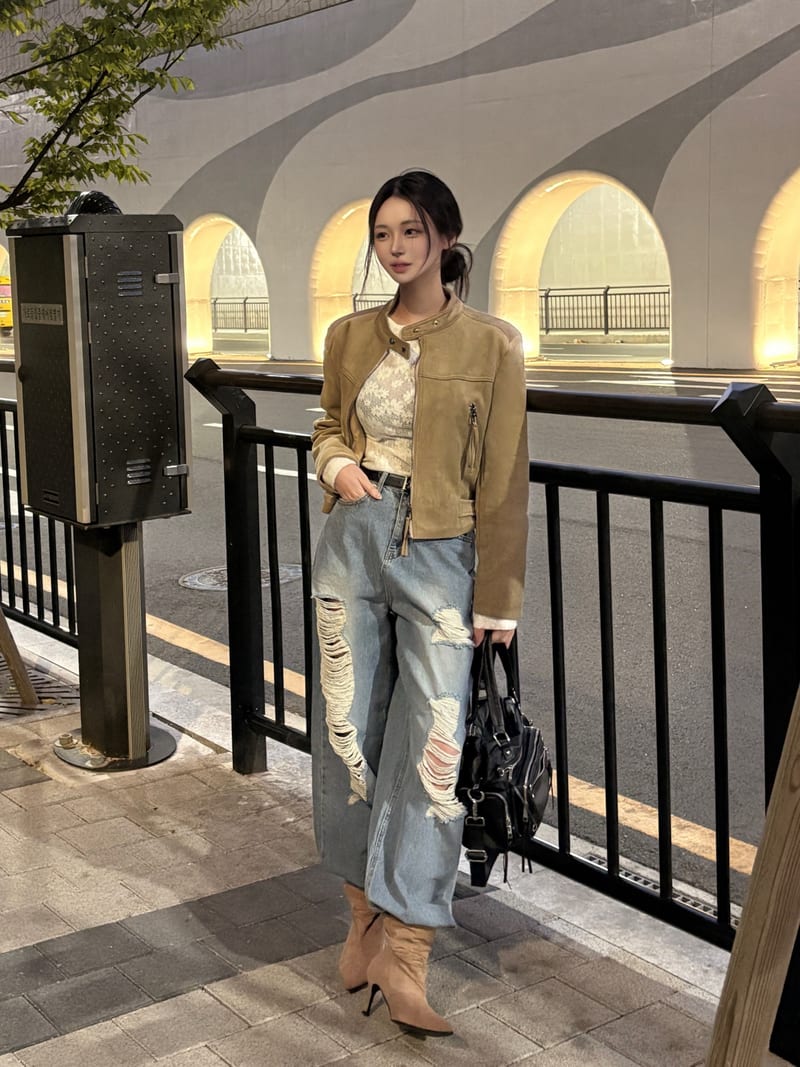 Neck Snap Tassel Suede Short Jacket 넥 스냅 태슬 스웨이드 숏 자켓 사진 3