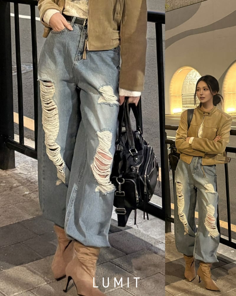 Vintage Washed distressed wide denim pants 빈티지 워싱 데미지 와이드 데님 팬츠 사진 1