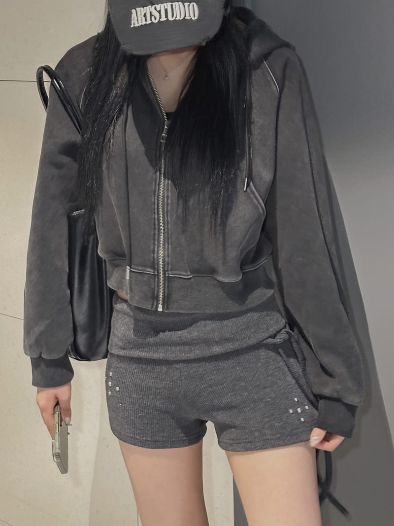 Washed Crop Hoodie Zip-up 워싱 크롭 후드집업 사진 12
