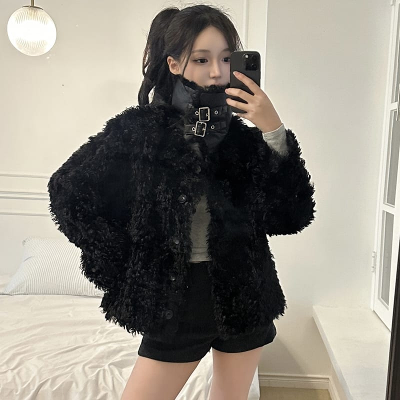 Double Buckle Poodle Fur Jacket 더블 버클 푸들 퍼자켓 사진 1