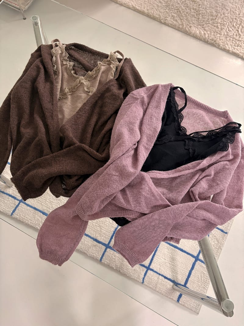Lace Sleeveless Draped Wrap V-Neck Knit Set 레랩 레이스 나시 드레이프 랩 브이넥 니트 세트 사진 6