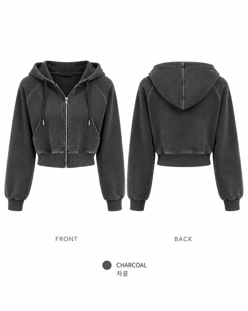 Washed Crop Hoodie Zip-up 워싱 크롭 후드집업 사진 13