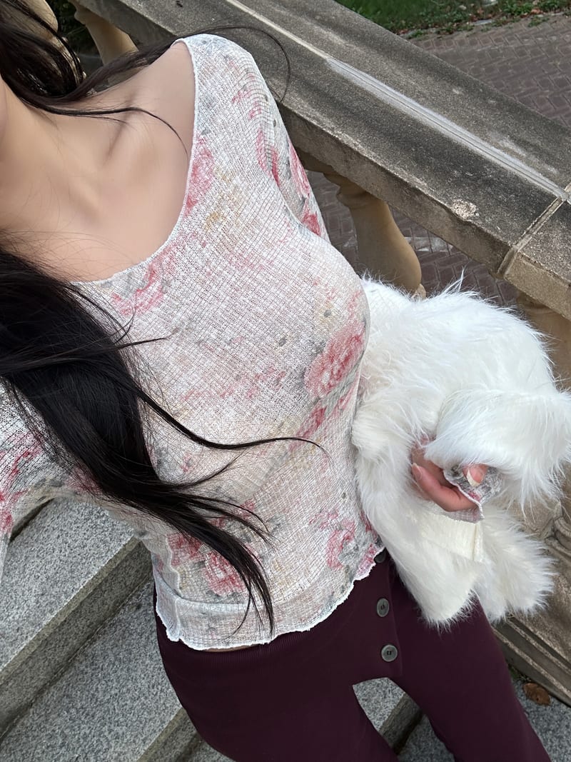Flower See-Through Warmer Long Sleeve Tee 플라워 시스루 워머긴팔티 사진 8