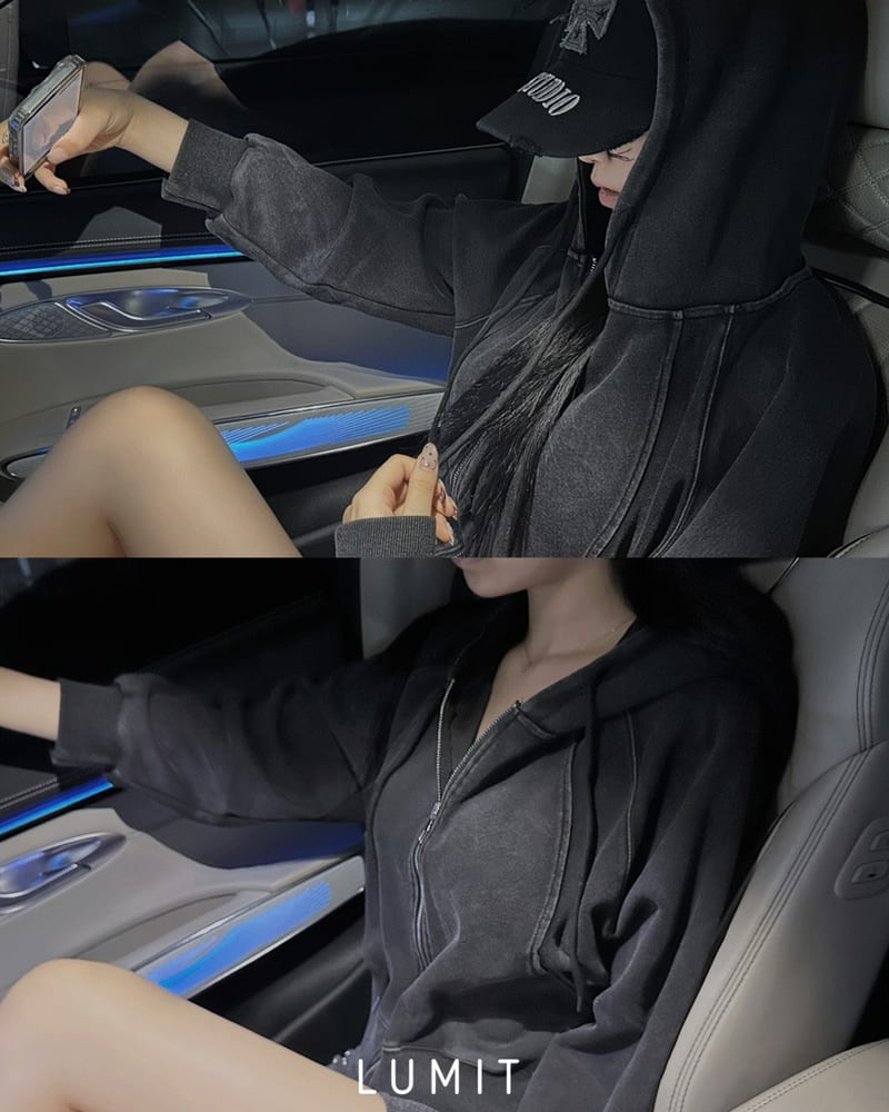 Washed Crop Hoodie Zip-up 워싱 크롭 후드집업 사진 1