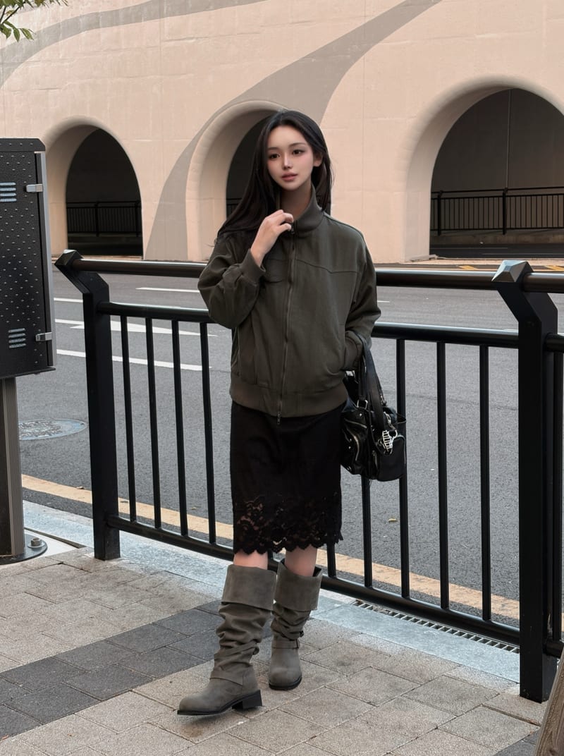 High-neck banded cotton blouson two-way jacket 하이넥 밴딩 면 블루종 투웨이 자켓 사진 3