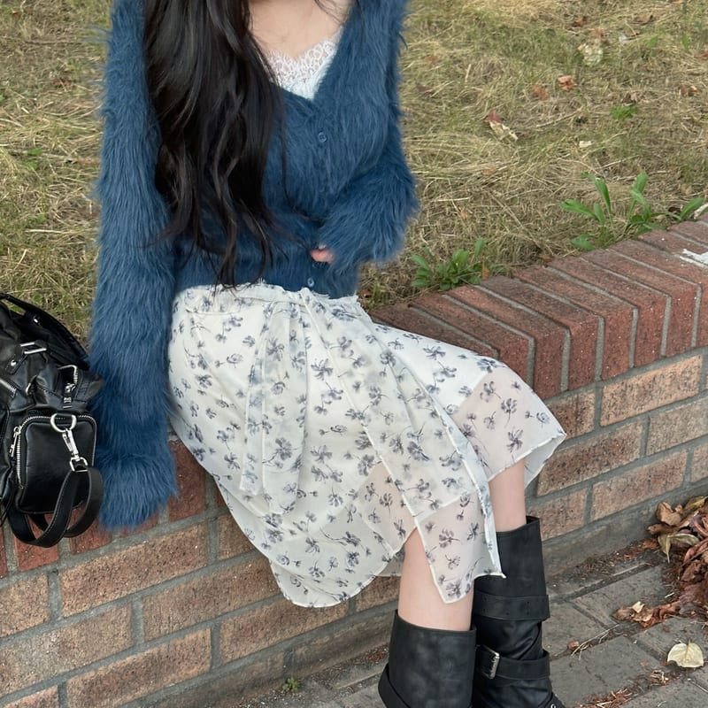 Flower Chiffon Waist Tie Midi Skirt 플라워 쉬폰 타이 미디스커트 사진 1