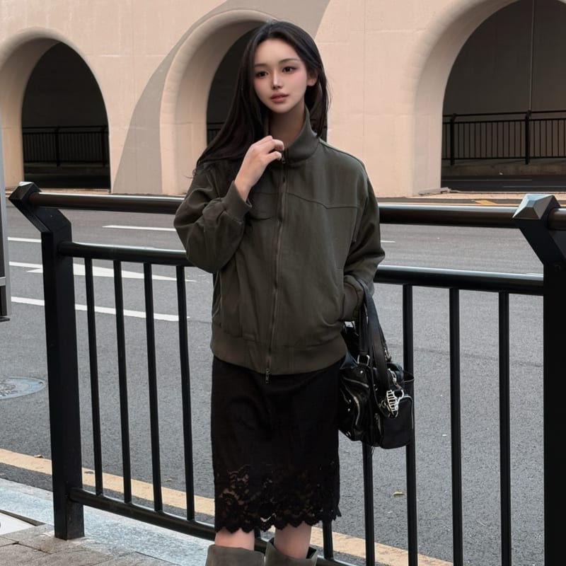 High-neck banded cotton blouson two-way jacket 하이넥 밴딩 면 블루종 투웨이 자켓 사진 1