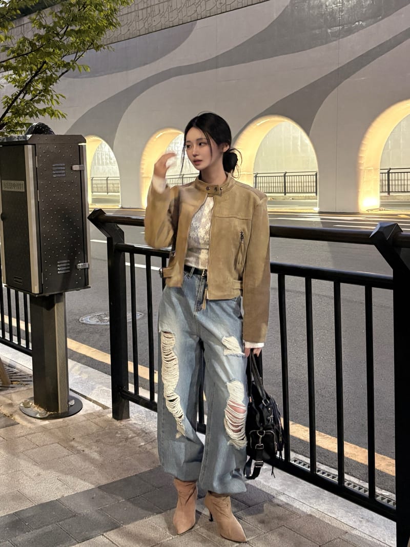 Neck Snap Tassel Suede Short Jacket 넥 스냅 태슬 스웨이드 숏 자켓 사진 4