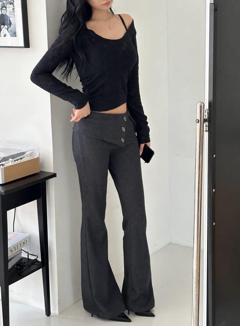 Deep U-Neck Flower See-Through Long Sleeve Tee 딥유넥 플라워 시스루 긴팔티 사진 16