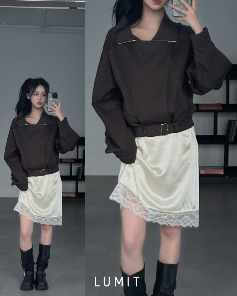 High-neck banded belt jacket 하이넥 밴딩 벨트 자켓 사진 1