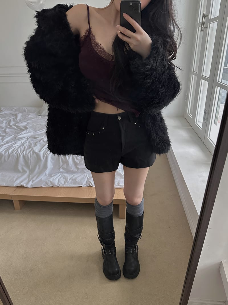 Wool Stud Cuff Spandex Short Pants 울 스터드 절개 스판 숏팬츠 사진 4