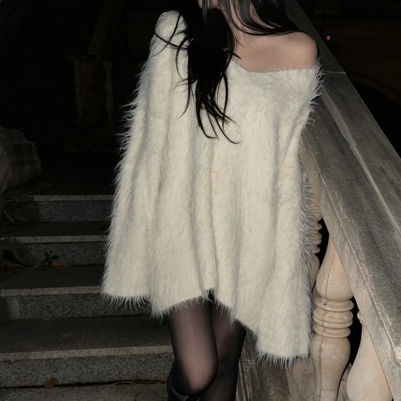 Hairy V-Neck Wave Knit Dress 헤어리 브이넥 물결퍼 니트 원피스 사진 1