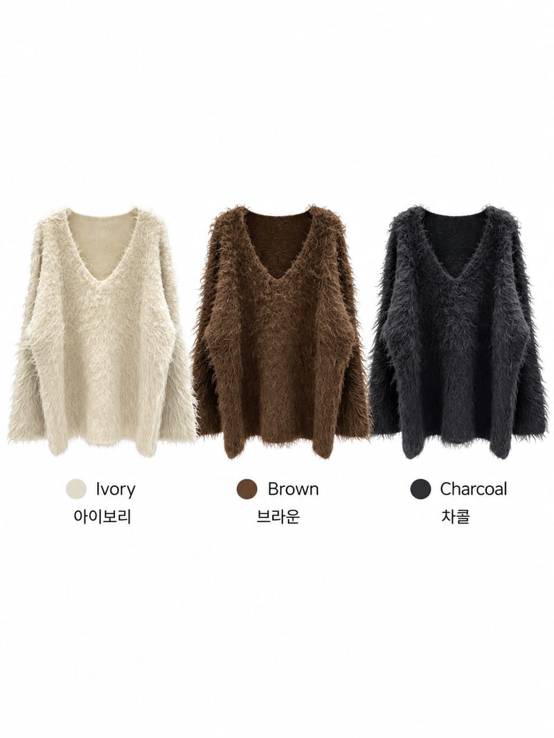 Hairy V-Neck Wave Knit Dress 헤어리 브이넥 물결퍼 니트 원피스 사진 13