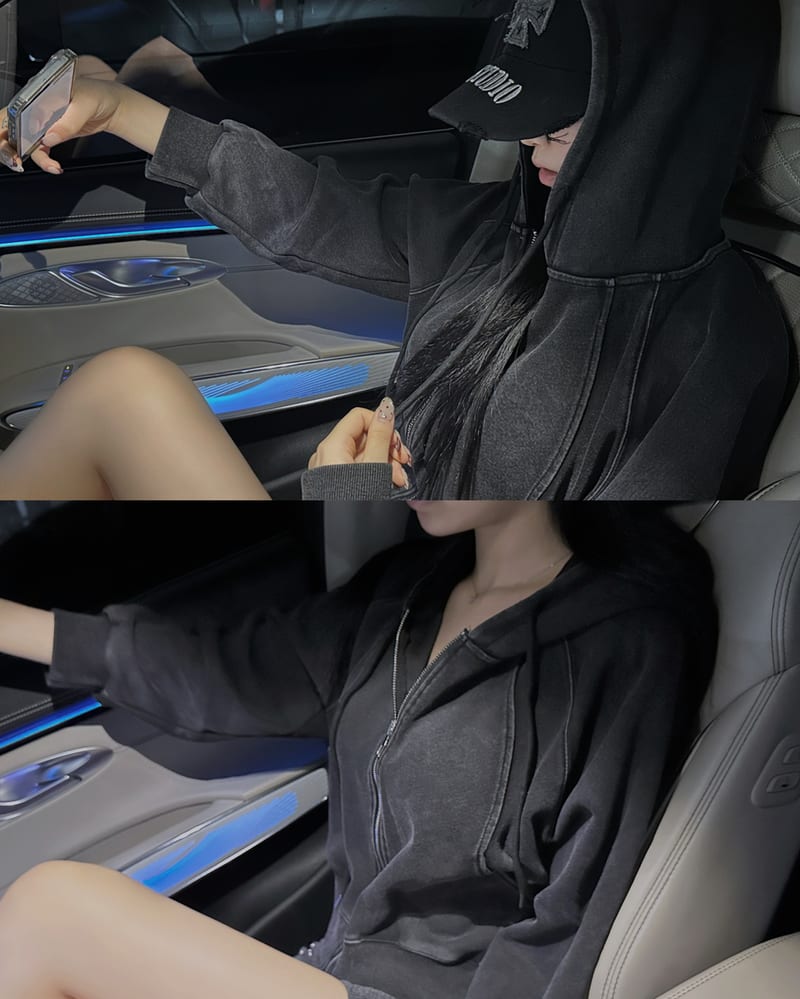 Washed Crop Hoodie Zip-up 워싱 크롭 후드집업 사진 4