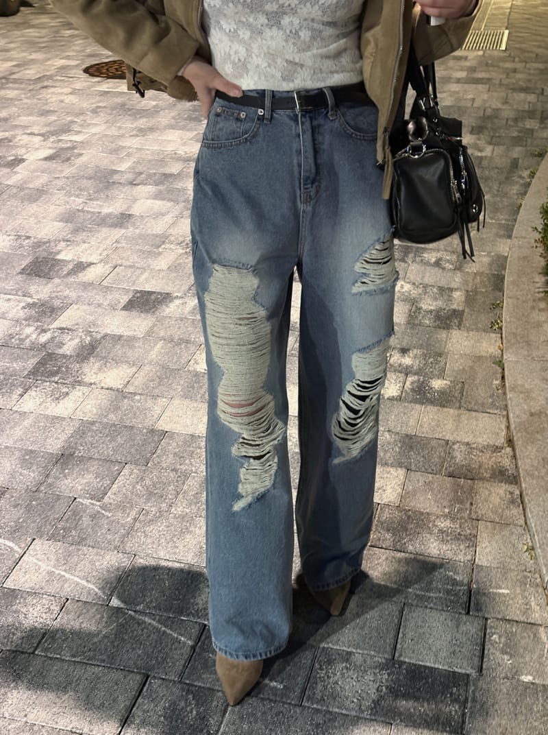 Vintage Washed distressed wide denim pants 빈티지 워싱 데미지 와이드 데님 팬츠 사진 6