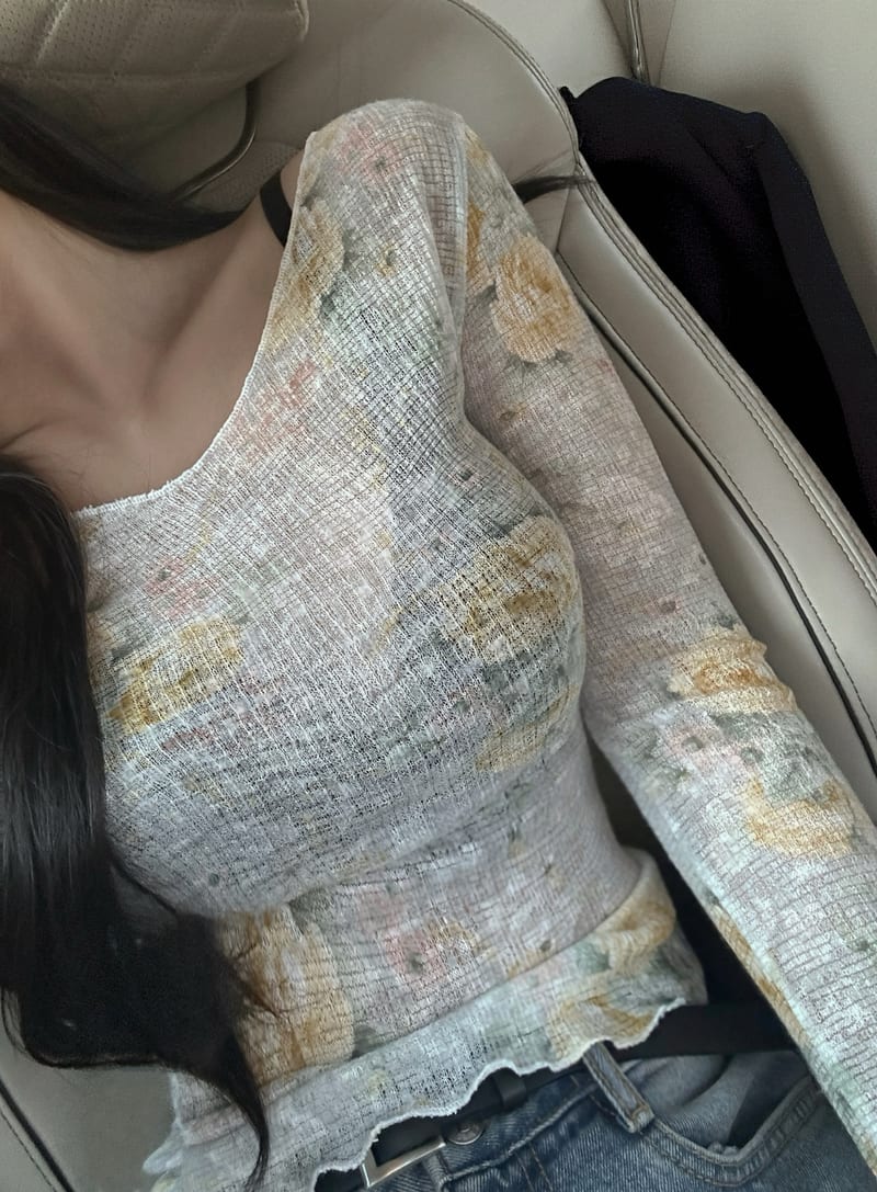 Flower See-Through Warmer Long Sleeve Tee 플라워 시스루 워머긴팔티 사진 3