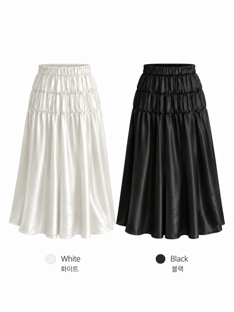 Glow two Shirring Satin Midi Skirt 글로우 투셔링 새틴 미디스커트 사진 13