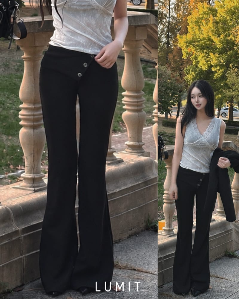 Button-Fold Slim Bootcut Stretch Pants 버튼 폴딩 슬림부츠컷 스판팬츠 사진 1