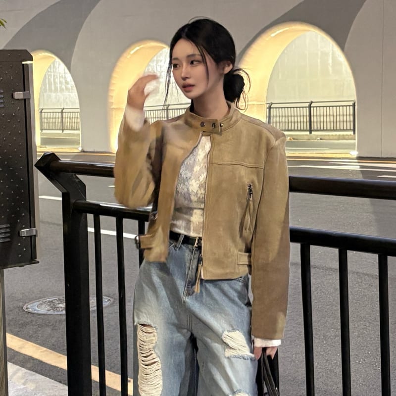 Neck Snap Tassel Suede Short Jacket 넥 스냅 태슬 스웨이드 숏 자켓 사진 1