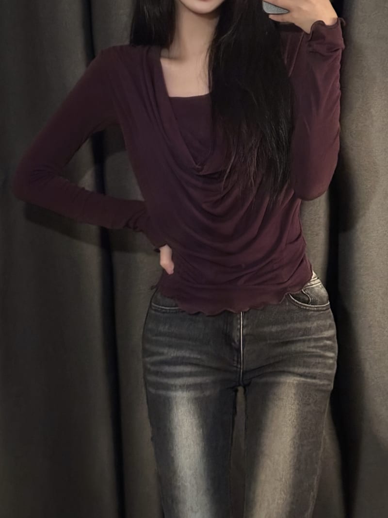 Cowl Draped Stretch Long Sleeve 카울 드레이프 스판 롱 슬리브 사진 7